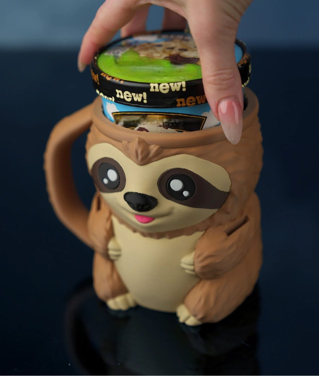 Sloth Ice Cream Pint Holder | Cute Sloth Pint Sleeve for 16 oz Ice Cream | Spoon Holder | Left or Right Handle | Optional Snack Drawer - Image 5