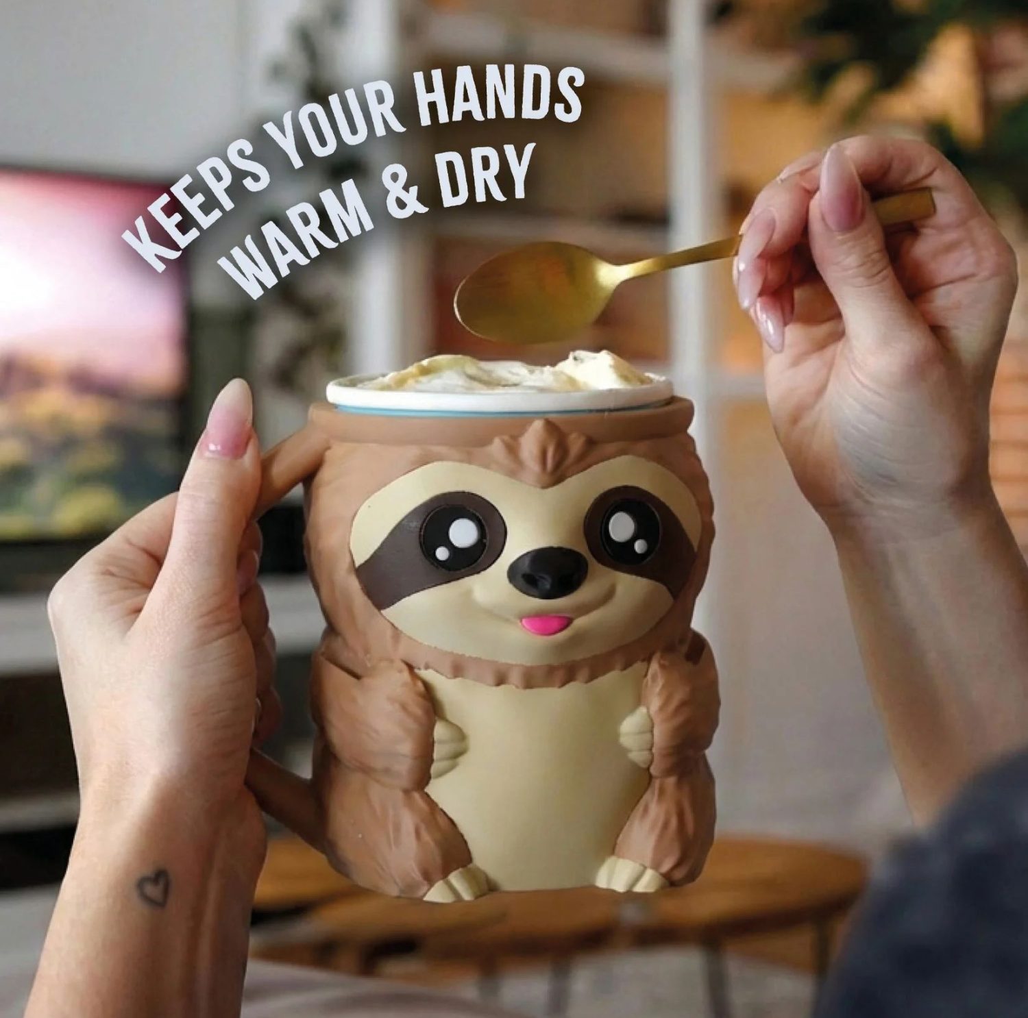 Sloth Ice Cream Pint Holder | Cute Sloth Pint Sleeve for 16 oz Ice Cream | Spoon Holder | Left or Right Handle | Optional Snack Drawer - Image 7