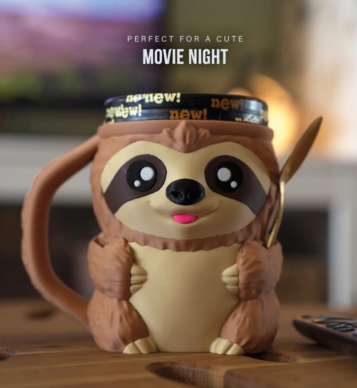 Sloth Ice Cream Pint Holder | Cute Sloth Pint Sleeve for 16 oz Ice Cream | Spoon Holder | Left or Right Handle | Optional Snack Drawer - Image 9