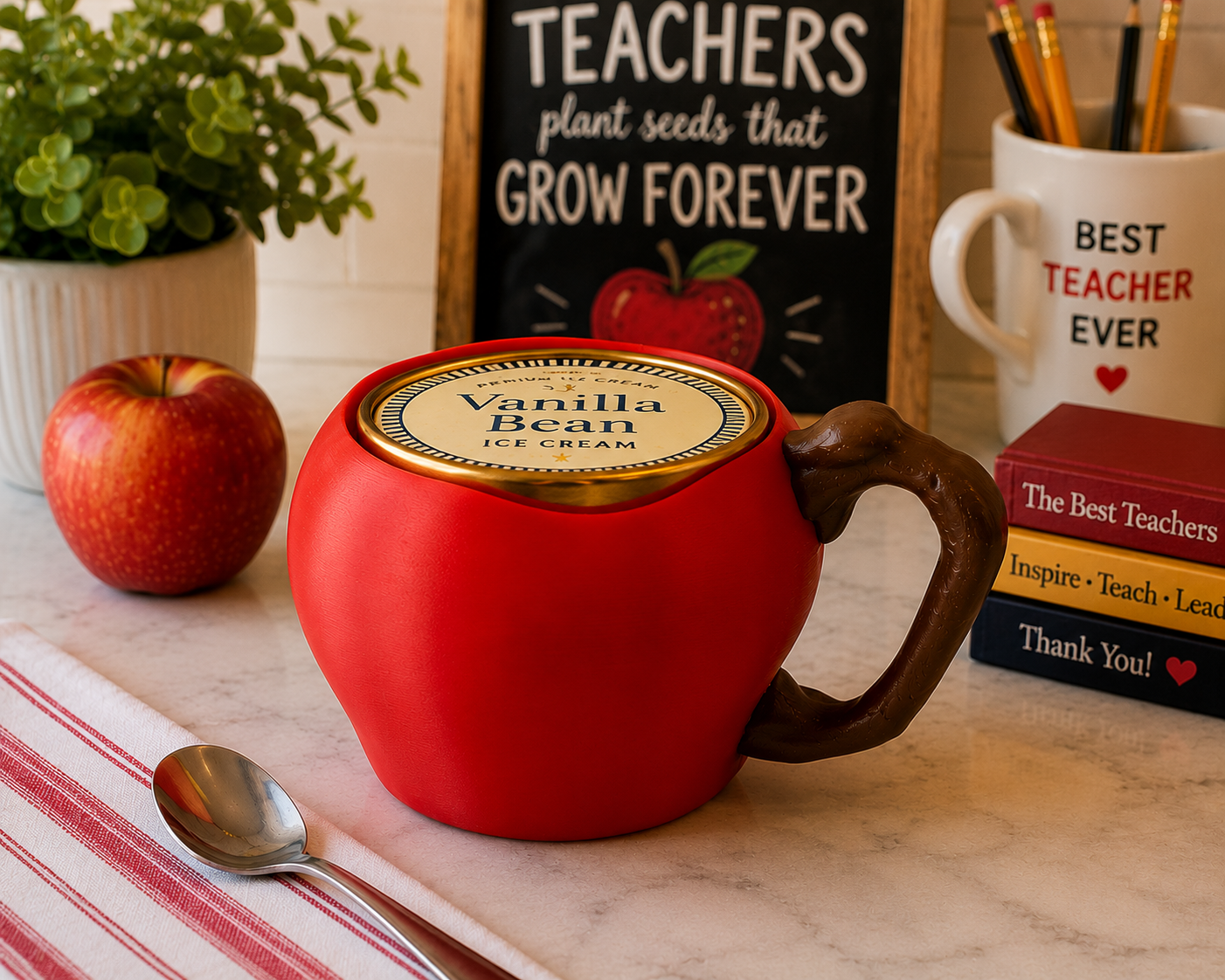 Apple Ice Cream Pint Holder | Fits Standard 16 oz Ice Cream Pints | Teacher Gift | Apple Kitchen Decor | 3D Printed Dessert Sleeve - Image 3