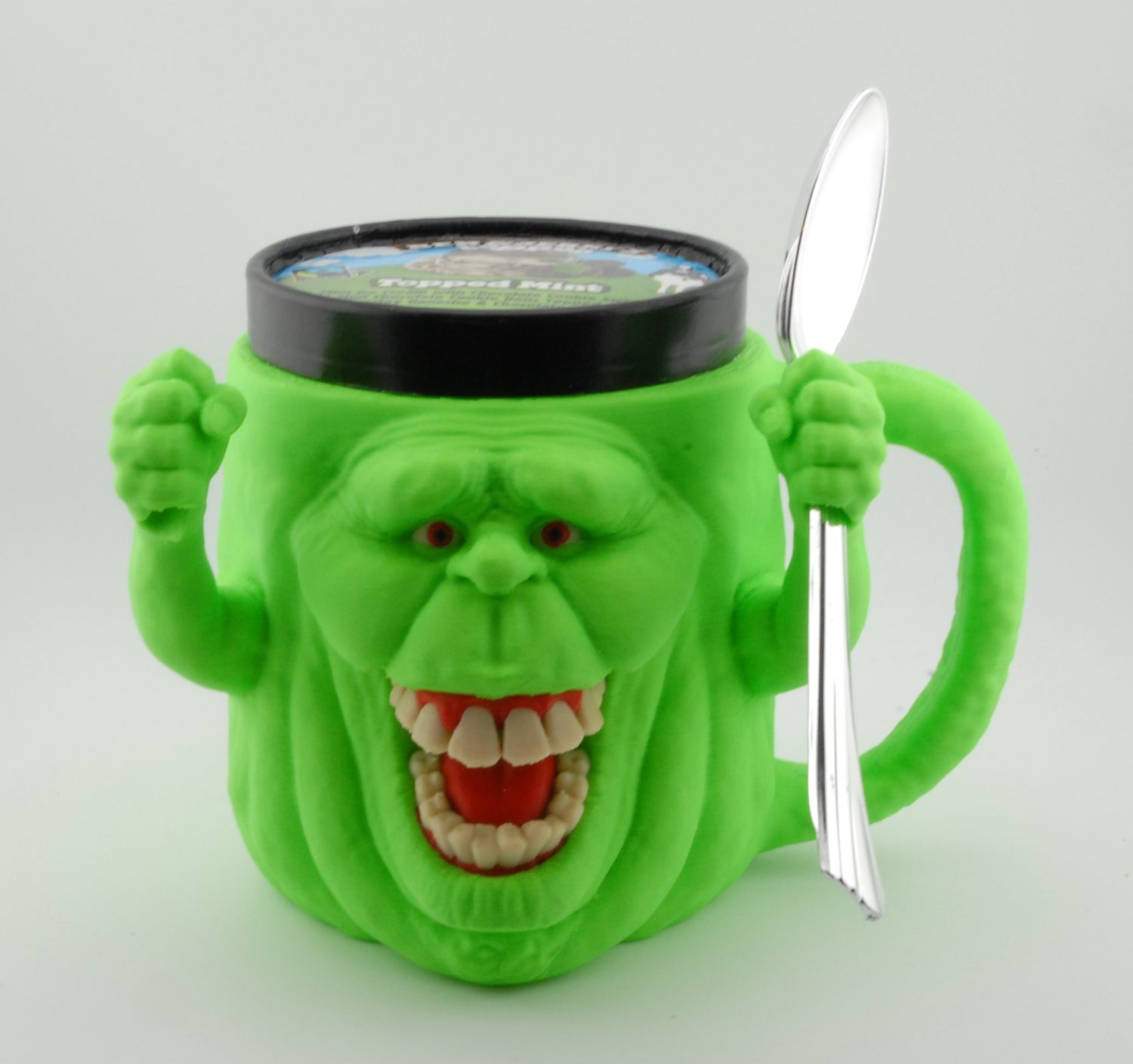 Slimer Ice Cream Pint Holder with Spoon Holder | 3D Printed Ice Cream Cozy | Fits Standard 16 oz Ice Cream Pints | Handmade by Fusion Layer 3D - Image 11