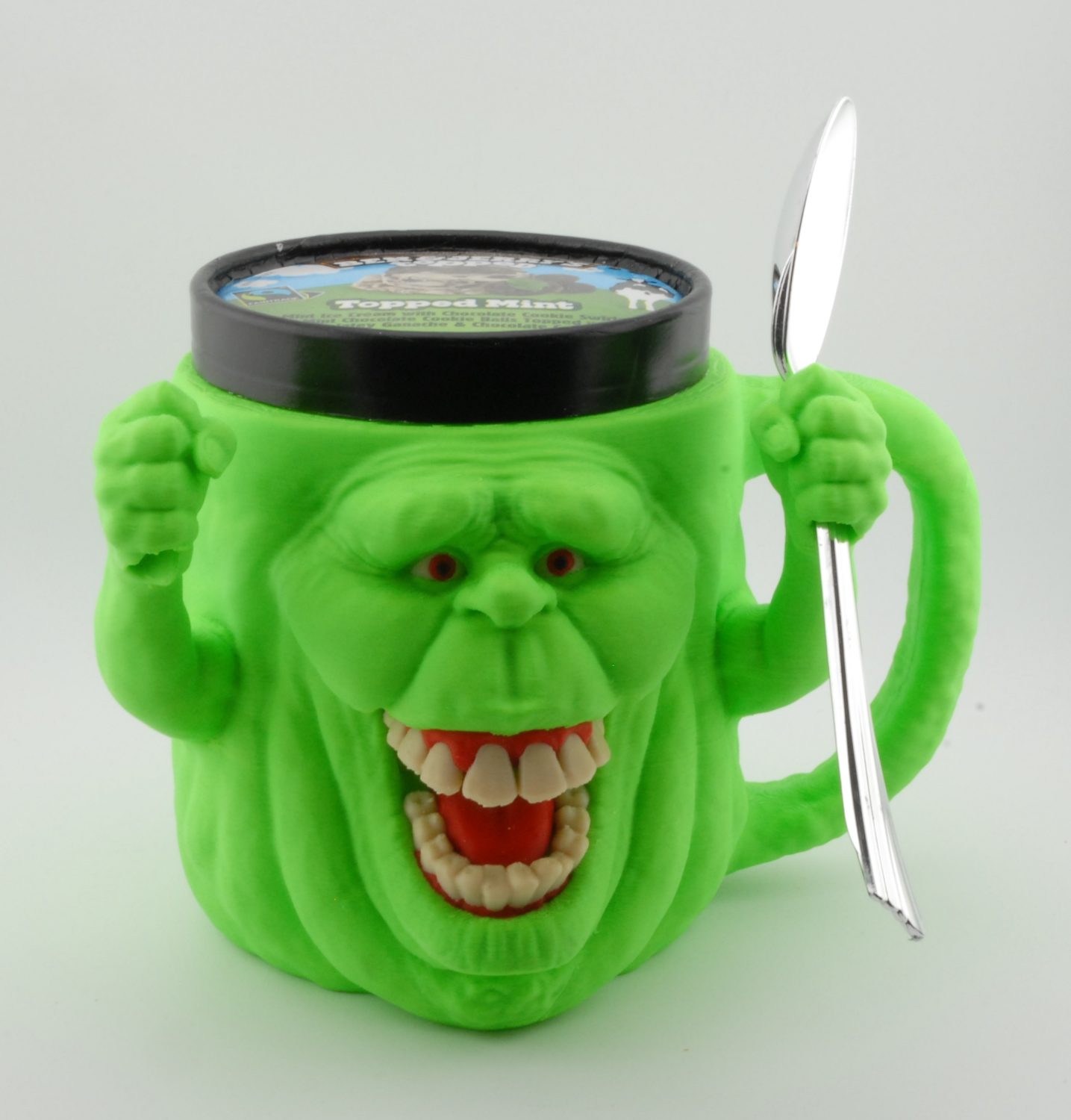Slimer Ice Cream Pint Holder with Spoon Holder | 3D Printed Ice Cream Cozy | Fits Standard 16 oz Ice Cream Pints | Handmade by Fusion Layer 3D - Image 12