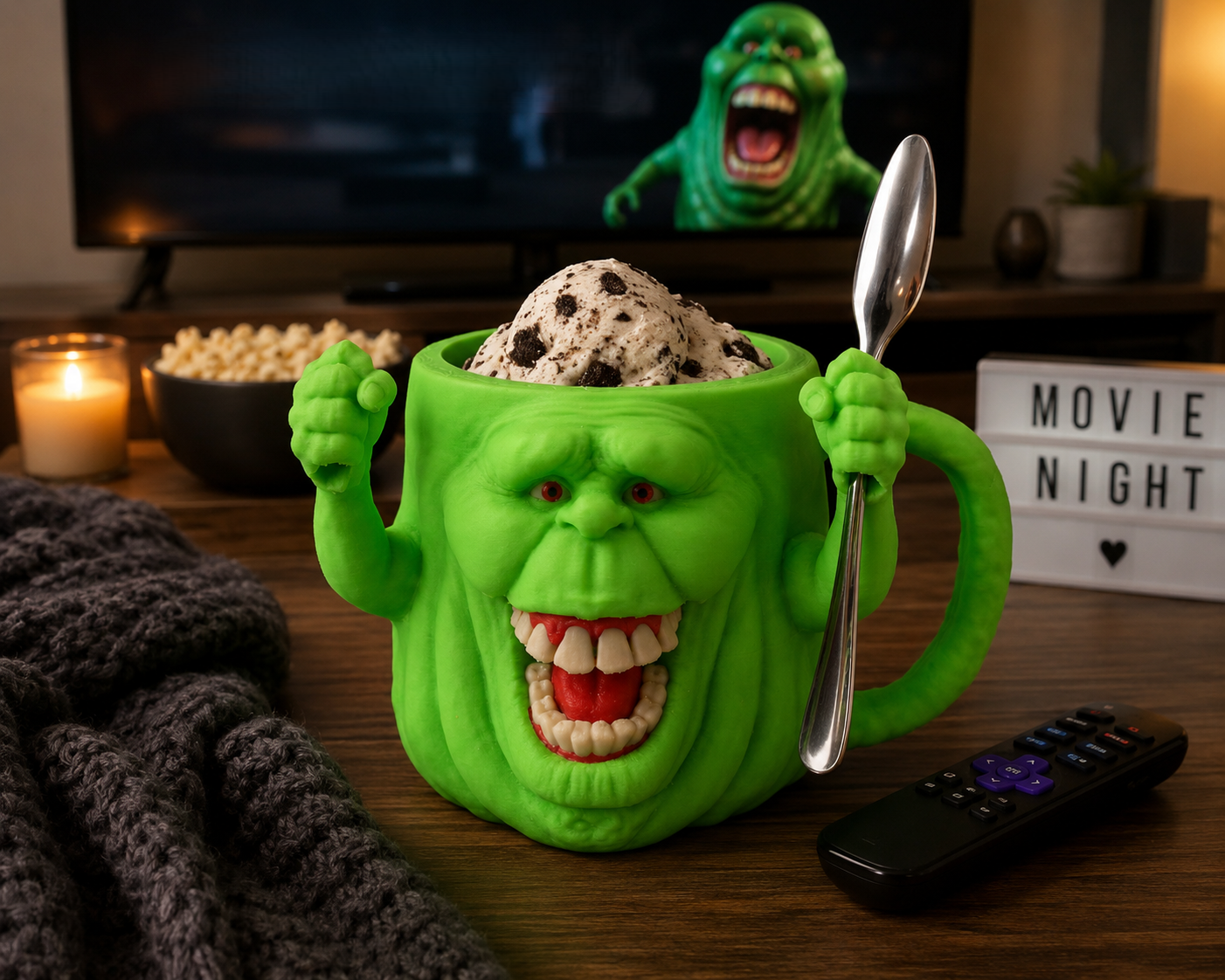 Slimer Ice Cream Pint Holder with Spoon Holder | 3D Printed Ice Cream Cozy | Fits Standard 16 oz Ice Cream Pints | Handmade by Fusion Layer 3D - Image 3